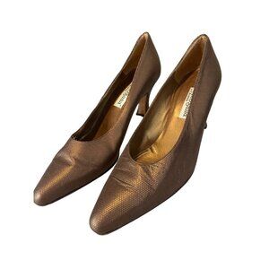 D’Rossana Bronze Pointed Toe Textured Italian Leather Heeled Pump Shoes Sz 9N